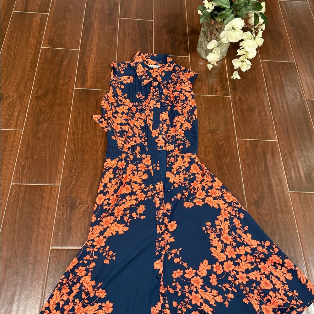 Nanette Lepore Navy and Orange Floral Maxi Dress